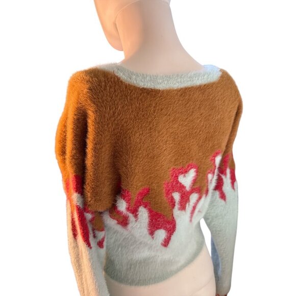 For Love & Lemons Flame Mohair Sweater in Bonfire Blue and Red Size Large EUC - Picture 4 of 7